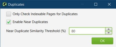 screaming frog content duplication settings