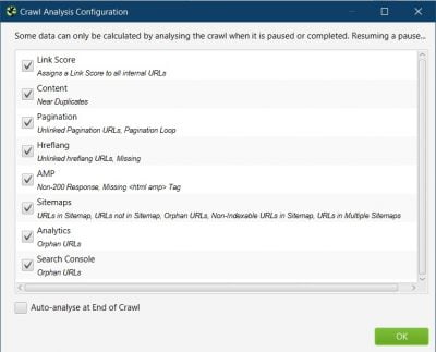 screaming frog crawl analysis settings